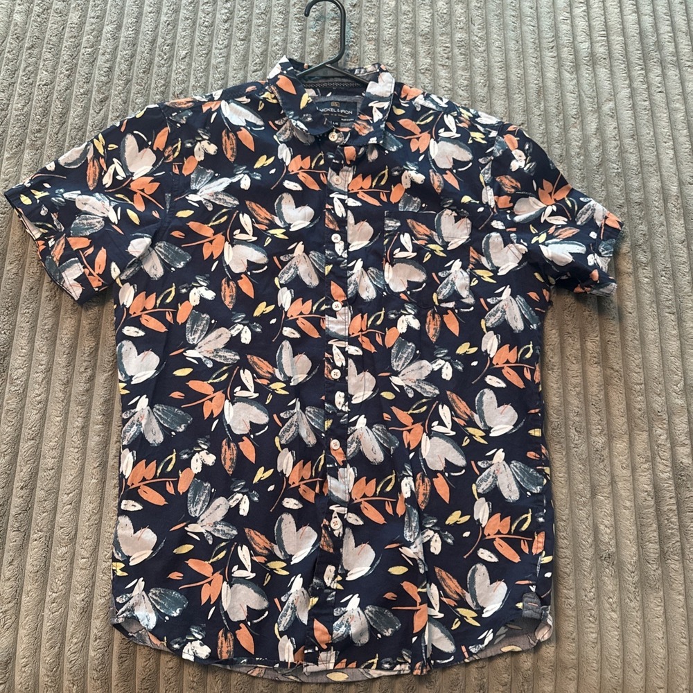 Nickel & Iron Men's Short Sleeve Shirt Blue Floral, Button-Up, Size L